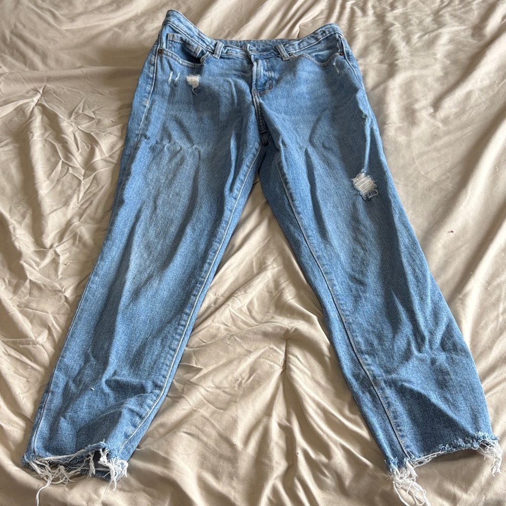 Old Navy High Rise O.G. Straight Light Blue Distressed Straight-Leg Jeans